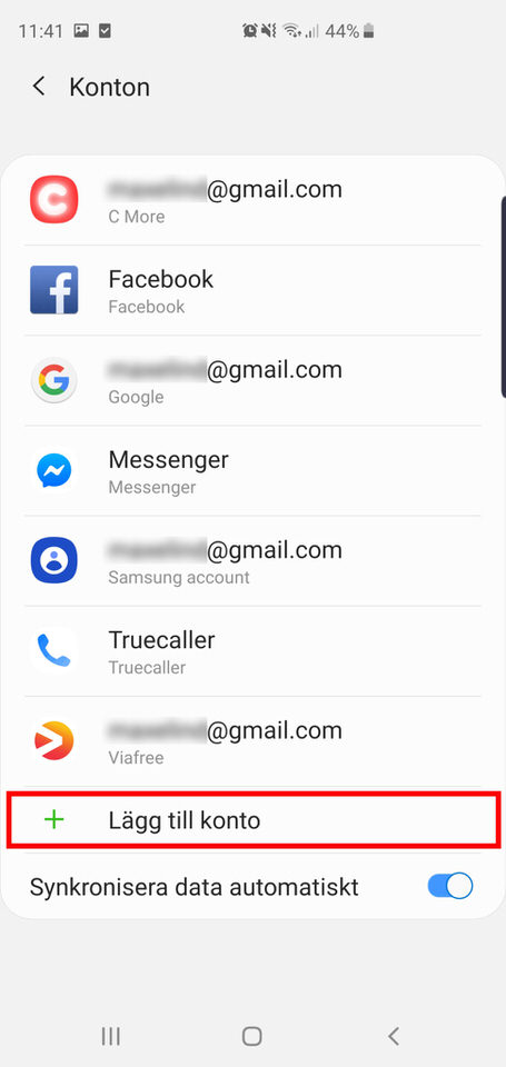 Android, steg 4: Klicka sedan på + Lägg till konto 