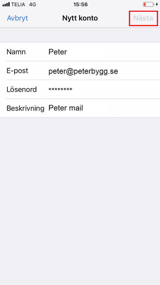 iPhone, steg 7: Fyll in dina uppgifter, klicka sedan på Nästa 