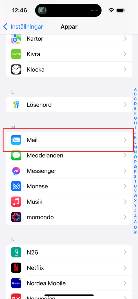 iPhone, steg 2: Klicka in på Mail appen